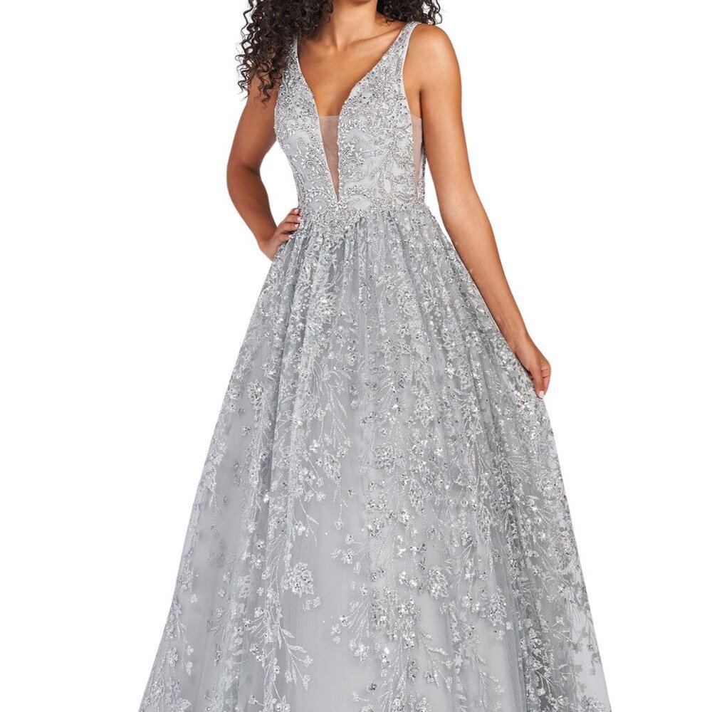SALE NWT Colette for Mon Cheri CL12237 Tulle Prom Dress Silver Size 14